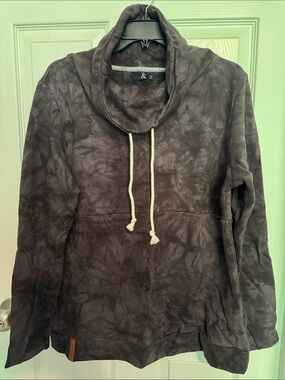 EUC AMPERSAND AVE Black Tie-Dye Cowl Neck Pullover Sweatshirt